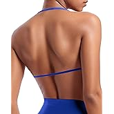 OMKAGI Halter Sports Bras for Women Padded Strappy Bra Open Back Workout Gym Crop