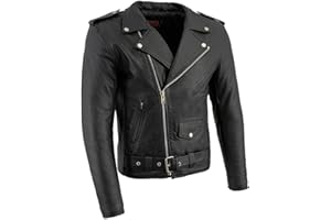 Milwaukee Leather LKM1781 Men's The Legend Classic Brando Black Premium Leather Motorcycle Jacket w/Quilted Liner - Medium