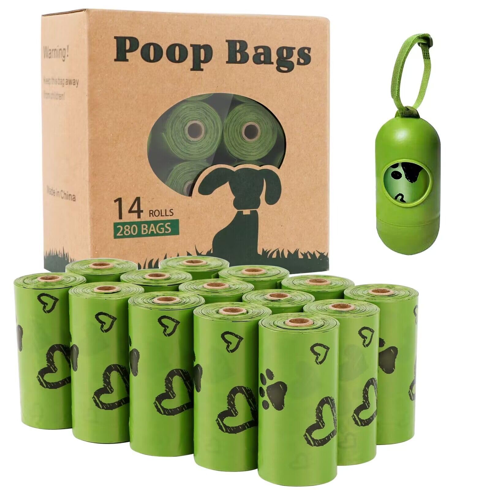 Yingdelai Dog Poo Bags - 280 Counts 14 Refill Rolls Biodegradable Poop Waste Bag for Dogs with Dispenser | Scented