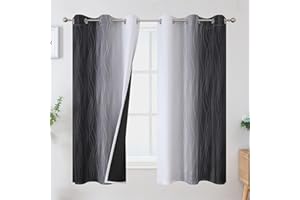 Estelar Textiler Ombre Greyish White and Black Blackout Curtains & Drapes 63 Inch Length 2 Panels for Bedroom, Thermal Insulated Full Light Blocking Grommet Blackout Drapes for Kids Room, 42Wx63L