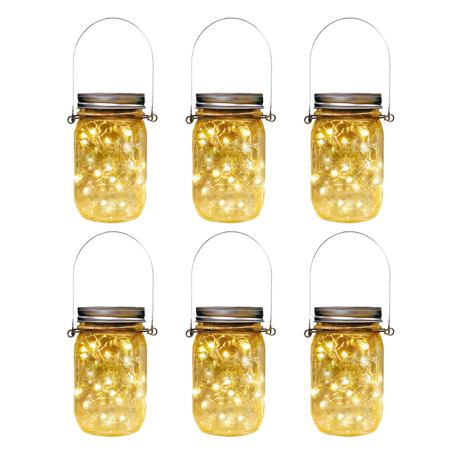 Solar Fairy Lantern Lights, XVZ 6Pack Solar Hanging Glass Lamps, Outdoor Waterproof Lantern Decoration for Garden Patio Table Balcony Lawn(Warm light)