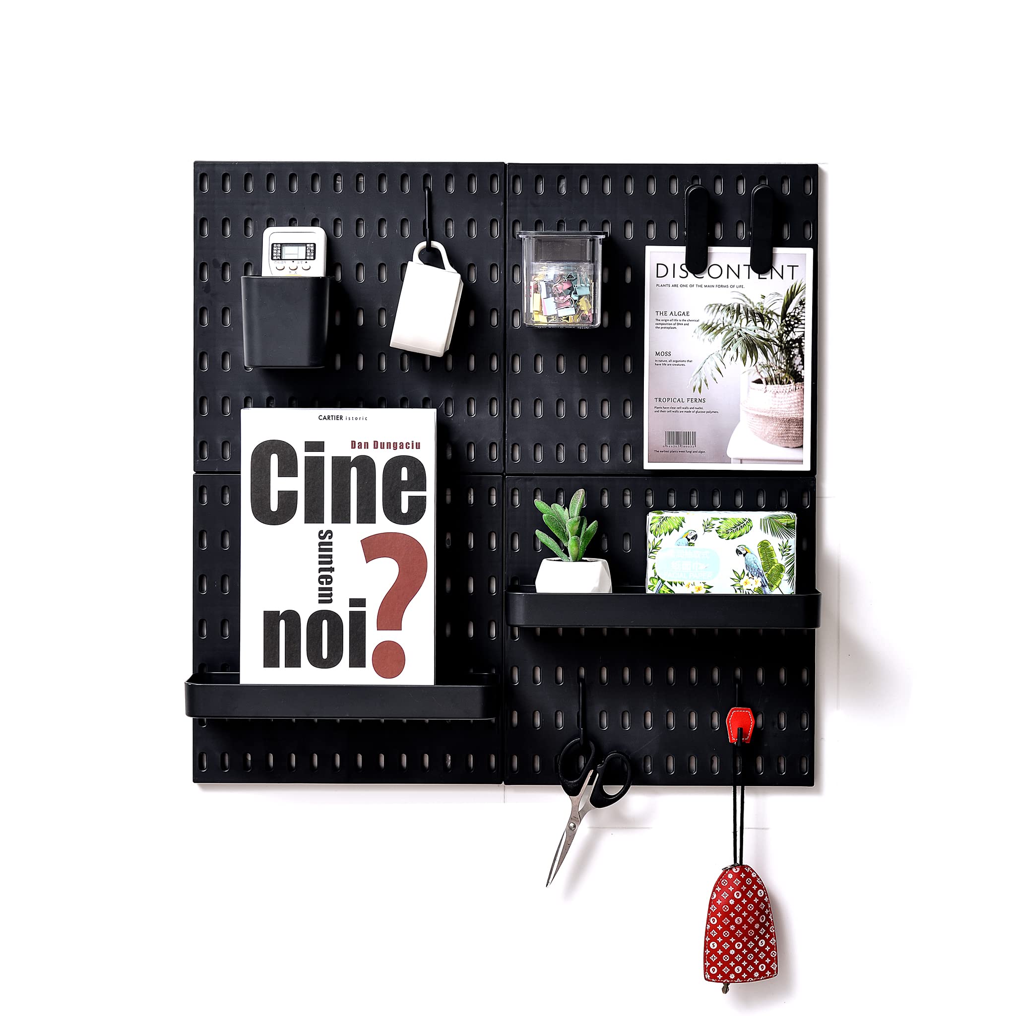 L'essentiel Home and Office Wall Organiser Pegboard 56 * 56cm Black Complete Set (4 Tiles of 28 * 28cm) and Accessories Stylish and Organised