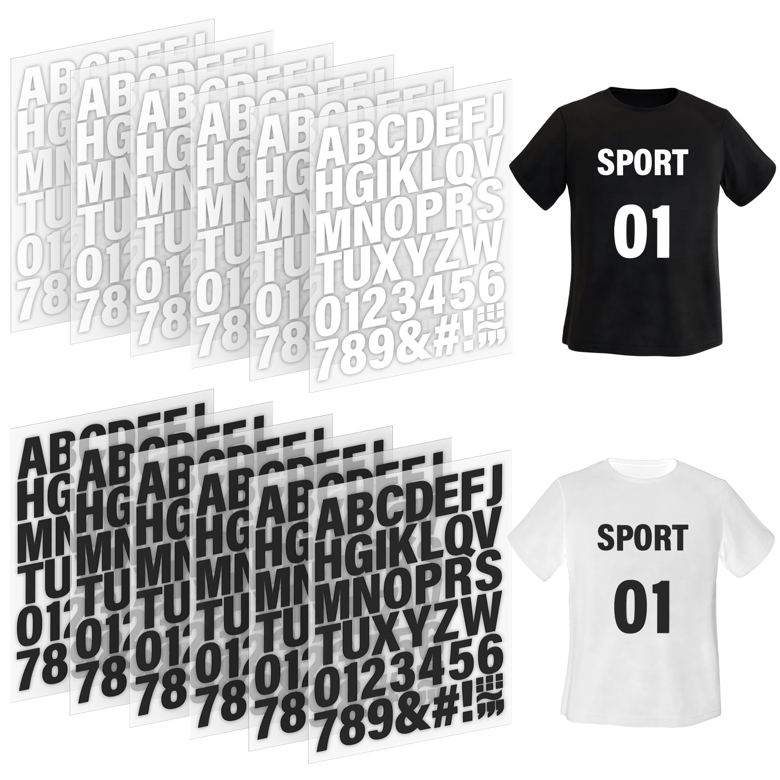 Photo 1 of 12 Sheets 588 Pieces Iron on Letters and Numbers for Clothing, 2 Inch Iron on Vinyl Letters with PU Heat Transfer Letters, A to Z, and 0-9 Iron on Alphabet Numbers for Jersey Fabric T-Shirt DIY Craft