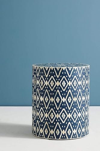 Amazon Com Ikkat Design Bone Inlay Drum Side Table In Blue Handmade
