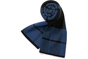 Villand Australian Merino Wool Tartan Knitted Scarf for Men, Plaid Winter Warm Thick Soft Neckwear with Gift Box, 12"W x 70"L