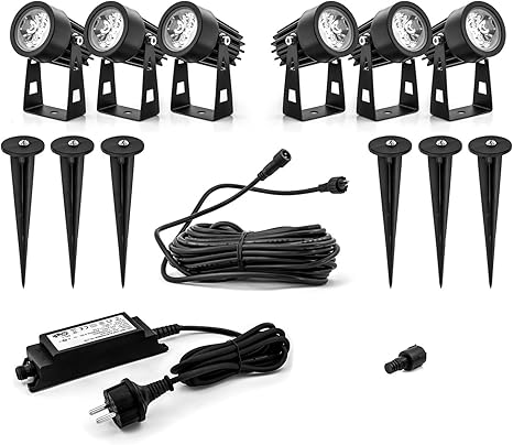 Komplettset Led Spotlampen Gartenstrahler Mit Kabel Aussenbeleuchtung Mit Netzteil 12v Gartenbeleuchtung Gartenlampen Led Strahler Mit Erdspiess Leuchten Aussen Spotlicht Garten Amazon De Beleuchtung