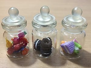 3pc Miniature Cake Food Chocolate Cookie Dollhouse Donut Candy Bread in Clear Glass Mini Bottle fruit Food #MF062