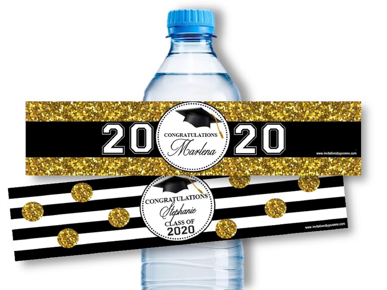 Graduation Water Bottle Labels Wrappers Gold Glitter