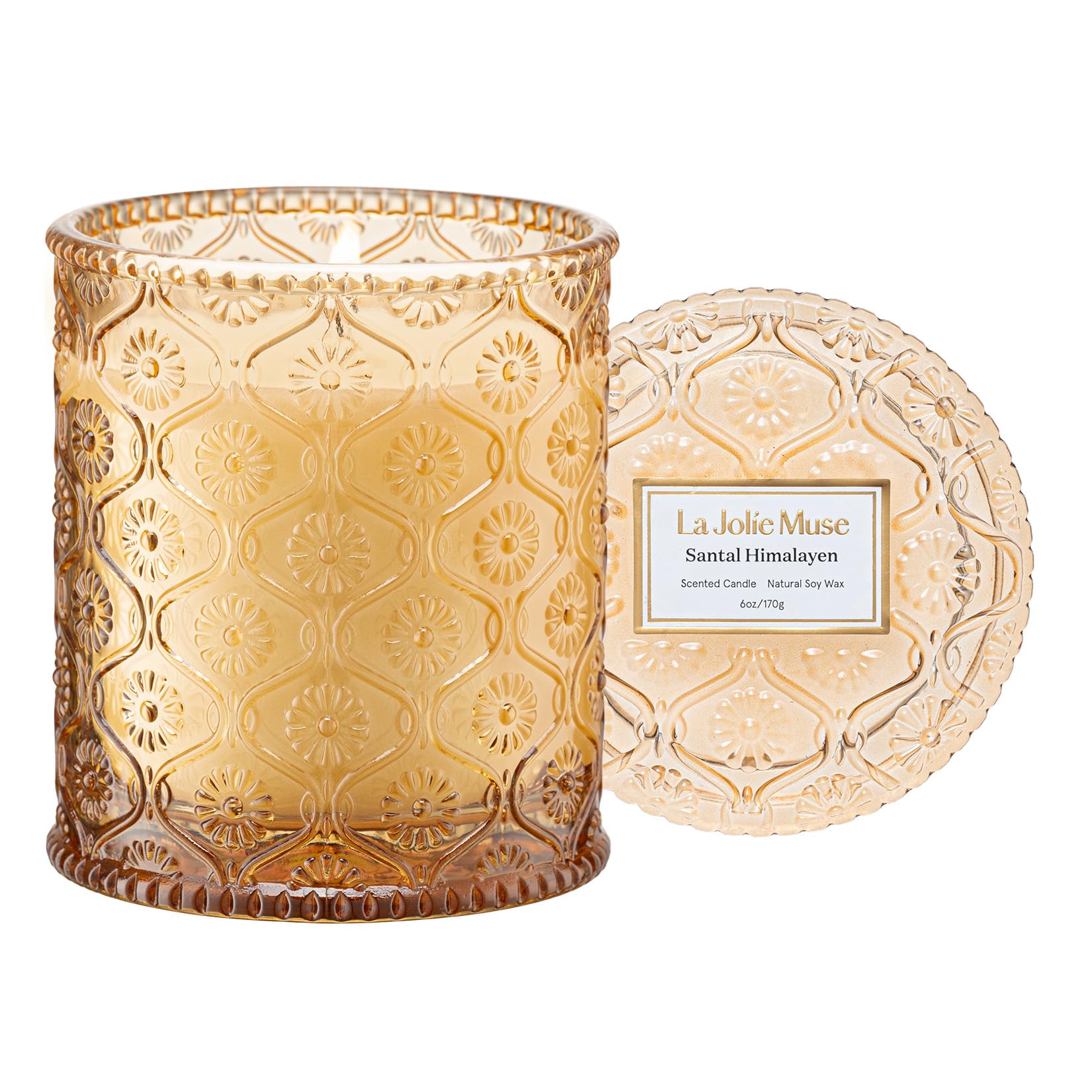 LA Jolie Muse Santal Himalayen Candle - Sandalwood, Fig & Amber | 6oz Luxury Soy Candle | 40 Hours Clean Burn | Gift-Ready for Hosts & Gatherings | Elegant Home Décor