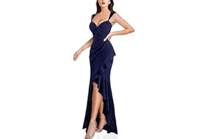 VFSHOW Womens Glitter Sweetheart V Neck Twist Front Backless Ruched Ruffle Slit Formal Evening Gown Maxi Dress