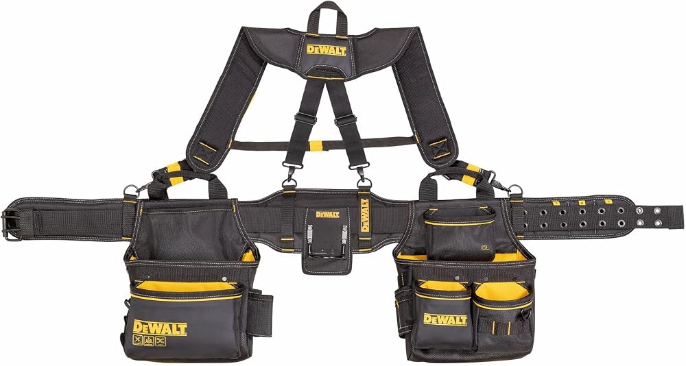 DEWALT Tool Belt Organizer Rig Suspenders 25 Pockets Heavy Duty Construction