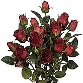 DILATATA Artificial Rose Bud Silk Flowers Bush 21" Long Artificial Flower Bush for Wedding Decor Home Decoration Faux Roses Decor- Fake Red Rose with Stem -3pcs Red Flower