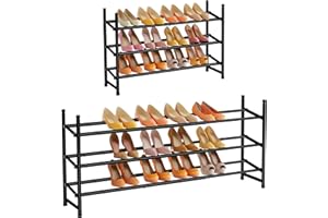 Tajsoon Expandable Shoe Rack for Closet 3 Tier, 28“-41“Adjustable & Stackable Shoe Shelf Storage, Metal Shoe Rack Organizer f