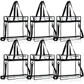 6 Pcs Clear Tote Bags, Stadium Shoulder Handbag Security Approved, Zipper Closure, 12 x 12 x 6 Inch, Women's Adults, Black