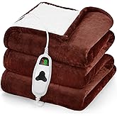 greenoak Heated Blanket Electric Throw 50"X60", Heating Blankets with 10 Heat Levels 8 Hours Auto-Off, Soft Flannel Sherpa Fluffy House Warming Gifts for Grandma Seniors Mom,Mocha