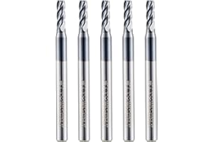 Turnextte 5 PCS 3/32" Micrograin Carbide Square End Mill Set, 4 Flute HRC 45 Deg AlTiN Coating End Mill Bits Set for Milling Alloy Steels, Hardened Steel,CNC Router Bits for DIYers & Professionals