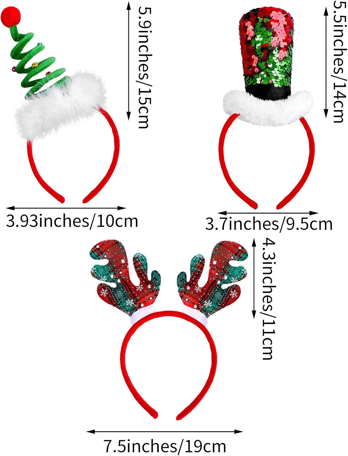 ELCOHO 9 Pack Assortment Christmas Headbands Christmas Party Toys Hats Costume Reindeer Santa Headbands for Christmas Holiday Party 9 Styles - Image 3
