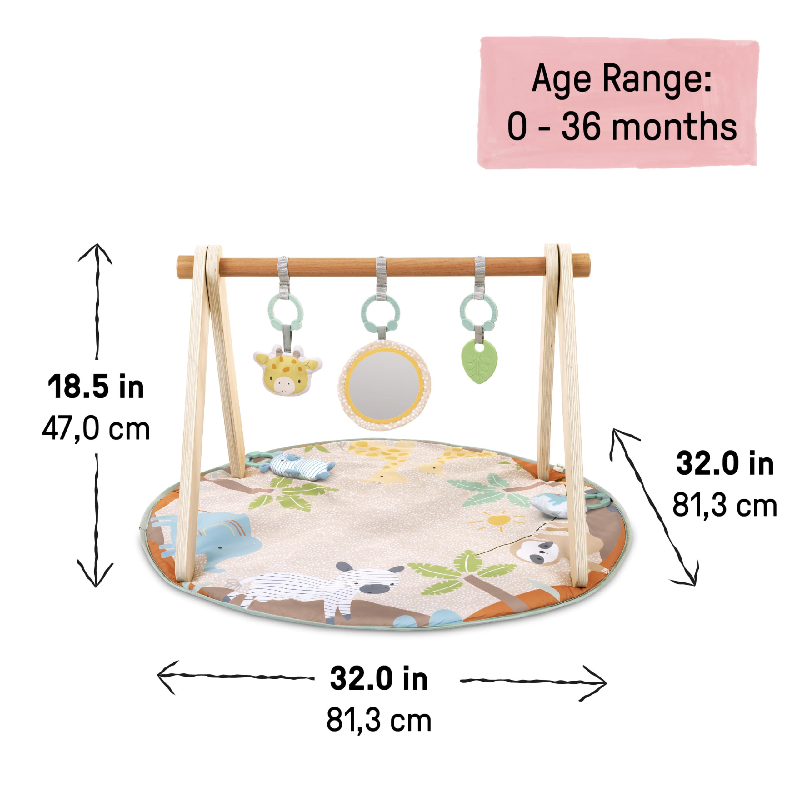 Ingenuity Wonder & Wood Baby Spielmatte & Holzspielzeugbogen - Spielgerät für Baby, faltbare A-Rahmenstange mit 3 herausnehmbaren Spielzeugen, maschinenwaschbare Matte, Unisex, für Alter 0-36 Monate 3
