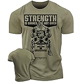 Gymish Strength is Earned Not Given Workout T-Shirt, Lifting Gym Shirts for Men