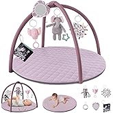 Blissful Diary Baby Play Gym Mat, Tummy Time Activity Mat with 6 Detachable Toys for Stage-Based Sensory & Motor Skill Development, Easy to Install & Clean, Baby Essentials Gift, Lavender Pink