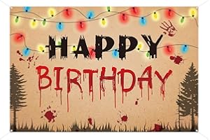 Spooky Happy Birthday Backdrop, 70.87x47.24in Horror Birthday Party Background Decorations Blood Hand Print Colorful Light Bu