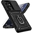 for Samsung Galaxy S25 Ultra Case with Slide Camera Cover HD Screen Protector [Military Grade Drop Tested] Magnetic Ring Holder Kickstand Protective Phone Case for Samsung Galaxy S25 Ultra 2025, Black