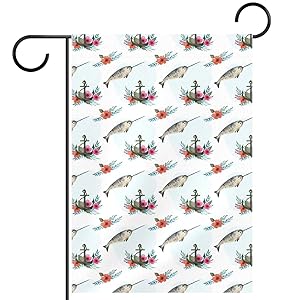 Watercolor Swordfish & Floral Anchor Garden Flag, Double Sided Garden Outdoor Yard Flags for Summer Decor 28x40 Inch