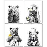 LUKIPOM Funny Bear Bathroom Wall Art Prints 8x10 Set of 4, Funny Bear Wall Art Posters for Bathroom Washroom Restroom Decor, 