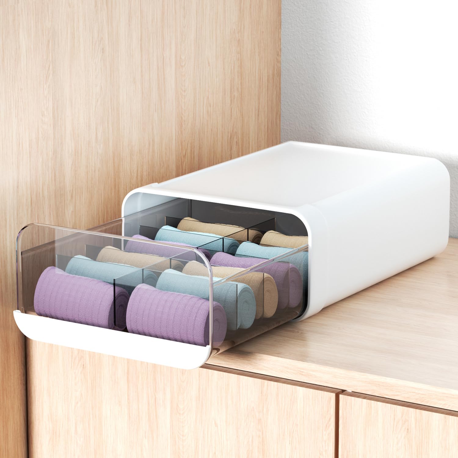 Photo 1 of Miaocona Underwear Organizer Drawer, 12 Cells Plastic Sock Underwear Storage Drawer, Stackable Closet Organizers and Storage Box for Bras, Socks, Scarves, Ties, Belt (King Size-White, 1 Pcs)