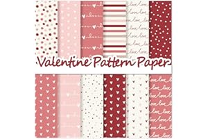 Whaline 24 Sheets Valentine Pattern Paper Boho Scrapbook Specialty Paper Pink Dot Stripe Double Sided Decorative Craft Paper For DIY Card Making Photo Album Journal Decor, 6 x 6 Inch