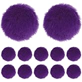 M METERXITY 12-Pack Faux Fur Pom Poms, 2.4 Inch/ 6 cm Soft Fluffy Pompoms Balls Faux Rabbit Fur with Elastic Loop for Hats/Bags/Keychains/Knitting Accessories/DIY Crafts [Deep Purple]