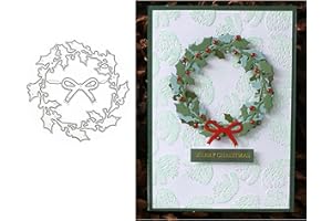 hinana Holly Leaves Wreath Metal Die Cuts, Bow Leaf Round Circle Christmas Cutting Dies Cut Stencils for DIY Scrapbooking Photo Decorative Embossing Paper Dies for Scrapbooking Card Making