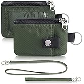 Artpaxy Minimalist Wallet For Mens Womens, Keychain RFID Blocking Zipper Small Wallet with ID Window 2 Lanyards,Water Resistant Travel Cash Card Coin Case Boys Girls