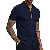 PJ PAUL JONES Mens Button Down Short Sleeve Shirt Wrinkle Free Dress Shirts for Men Casual Summer Beach Vacation Shirts