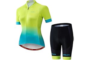 JPOJPO Women Cycling Jersey Set Short Sleeve+5D Padded Bicycle Shorts Quick-Dry Reflective 3-Pockets