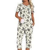 Addtoo Womens Summer 2 Piece Pajama Sets 2026 Casual Loungewear Short Sleeve Sleepwear with Pockets