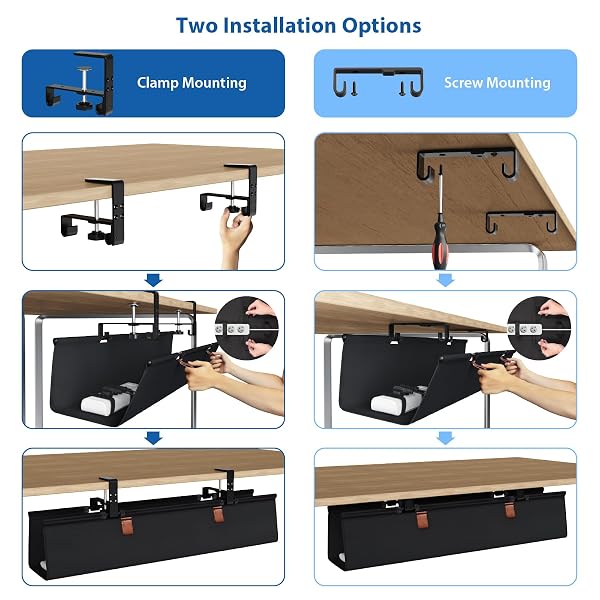 ZILINK NO DRILL UNDER DESK CABLE MANAGEMENT TRAY 30″ CORD ORGANIZER FOR TABLE CLAMP/SCREW MOUNT DESK CABLE MANAGEMENT STURDY WATERPROOF FABRIC CORD HIDERS FOR OFFICE, HOME