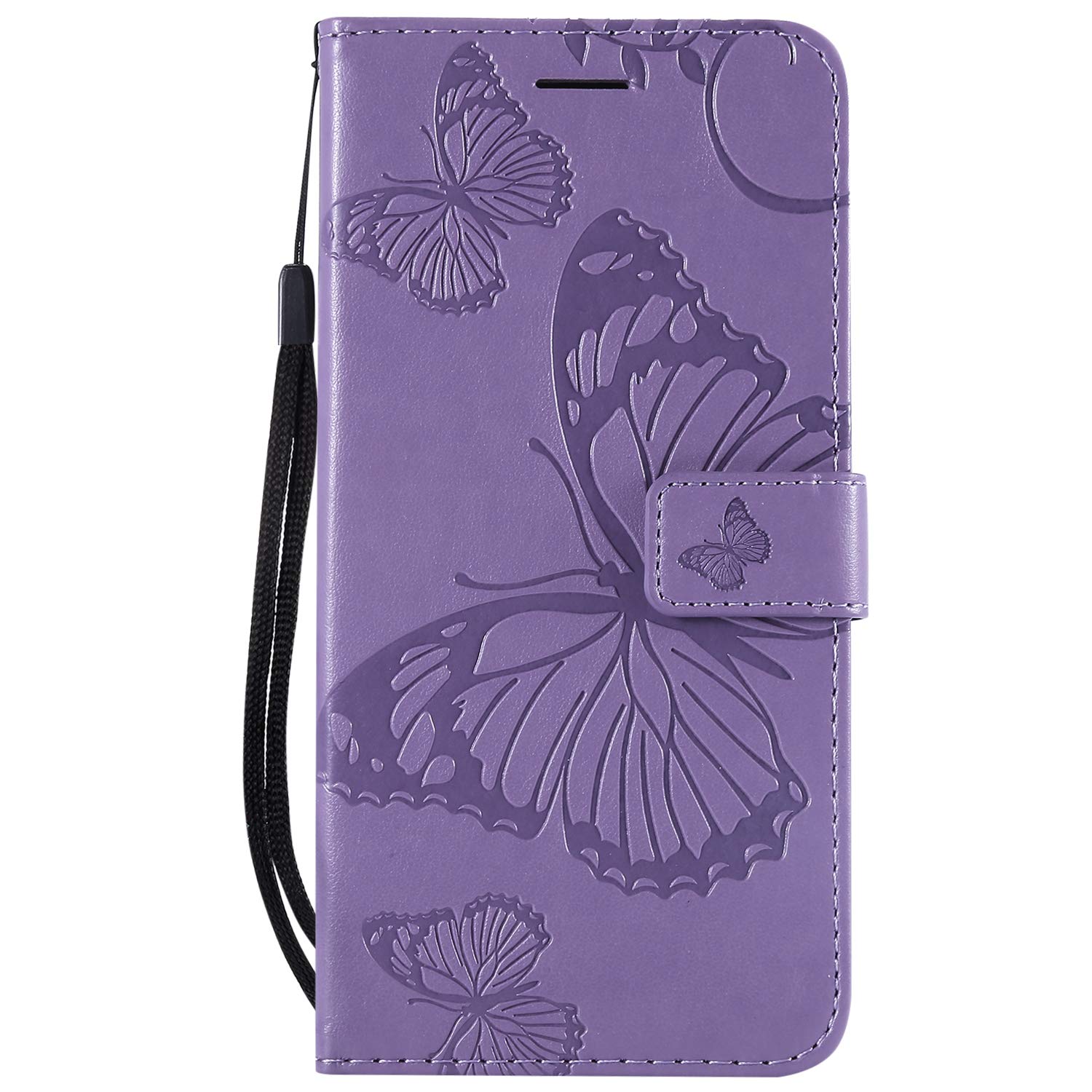 Thoankj Samsung Galaxy A50 2019 Case, PU Leather Flip Notebook Wallet Case Butterfly Embossed with Kickstand Credit Card Slot Holder TPU Bumper Folio Protective Cover for Samsung Galaxy A50 Purple