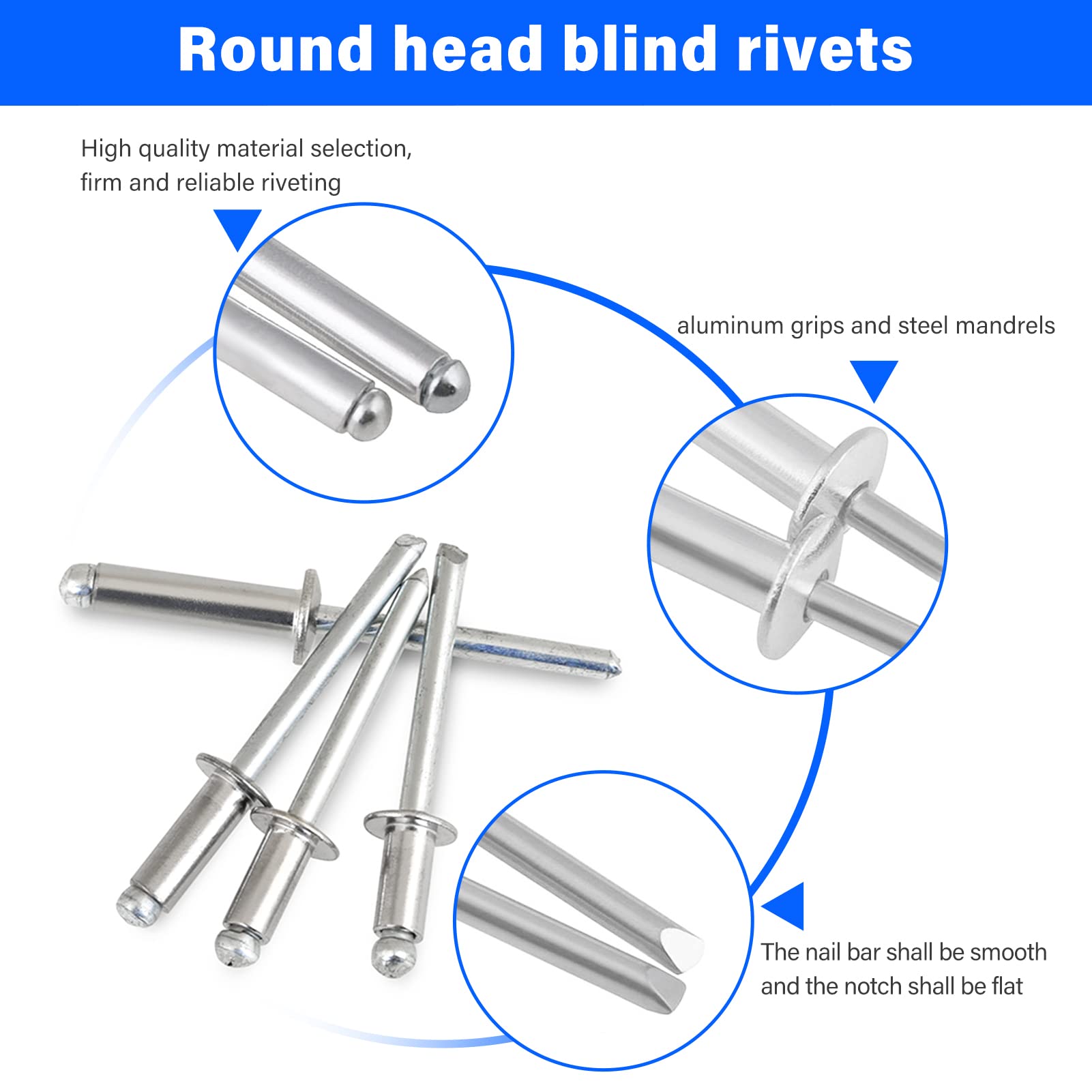 600PCS Aluminum Blind Rivets, 8 Sizes of Pop Rivets Assortment Kit（1/8