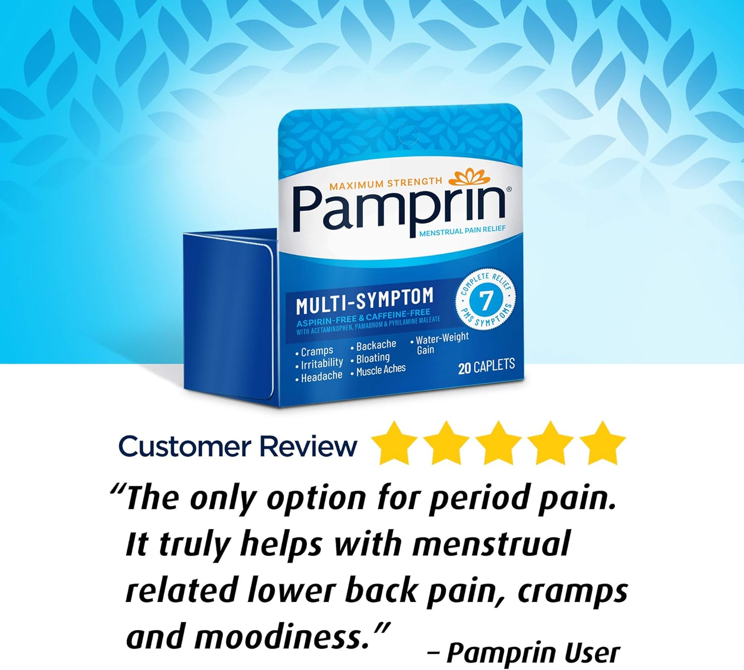 Pamprin Multi-Symptom Formula, with Acetaminophen, Menstrual Period Symptoms Relief including Cramps, Pain, and Bloating, 40 Caplets: Health & Personal Care