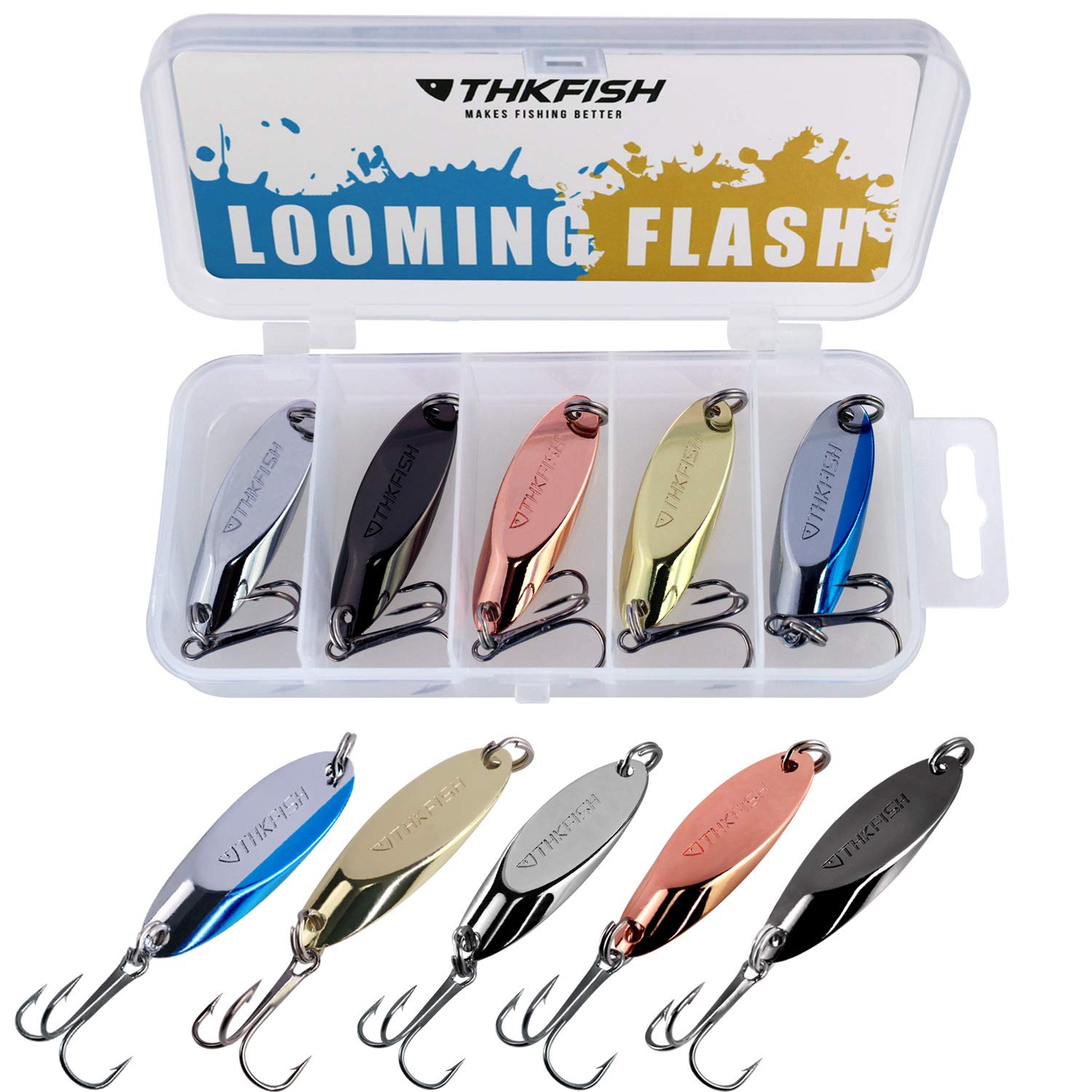 THKFISHFishing Lures Fishing Spoons Lures Trout Lures for Trout pike bass Crappie Walleye 3.5g(1/8oz) 5.5g(1/5oz) 7.5g(1/4oz) 10.5g(3/8oz) 14.5g(1/2oz) 21.5g(3/4oz) 5pcs