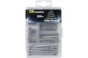 T.K.Excellent 304 Stainless Steel Cotter Pin Assortment Set Value Kit, Zinc Plated Premium Quality, Steel Split Pin Fastener Clips, Straight Hairpins 230 Pcs