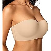 OEAK Womens Strapless Bras Wireless Non-Slip Tube Top Push Up Bralette Seamless Padded Bandeau Bra Everyday Convertible Bra Nude 38C
