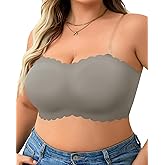 USEASY Strapless Push Up Bras for Women Large Bust Scalloped Wireless Everyday Bra Full Coverage Bandeau Bras