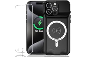 KCKEBLM Battery Case for iPhone 15 Pro Max, Full Encircle 12000mAh Capacity Rechargeable Portable Charger Case Extended Battery Pack for iPhone 15 Pro Max(6.7 inch) Wireless Charging Case with Carplay-Black