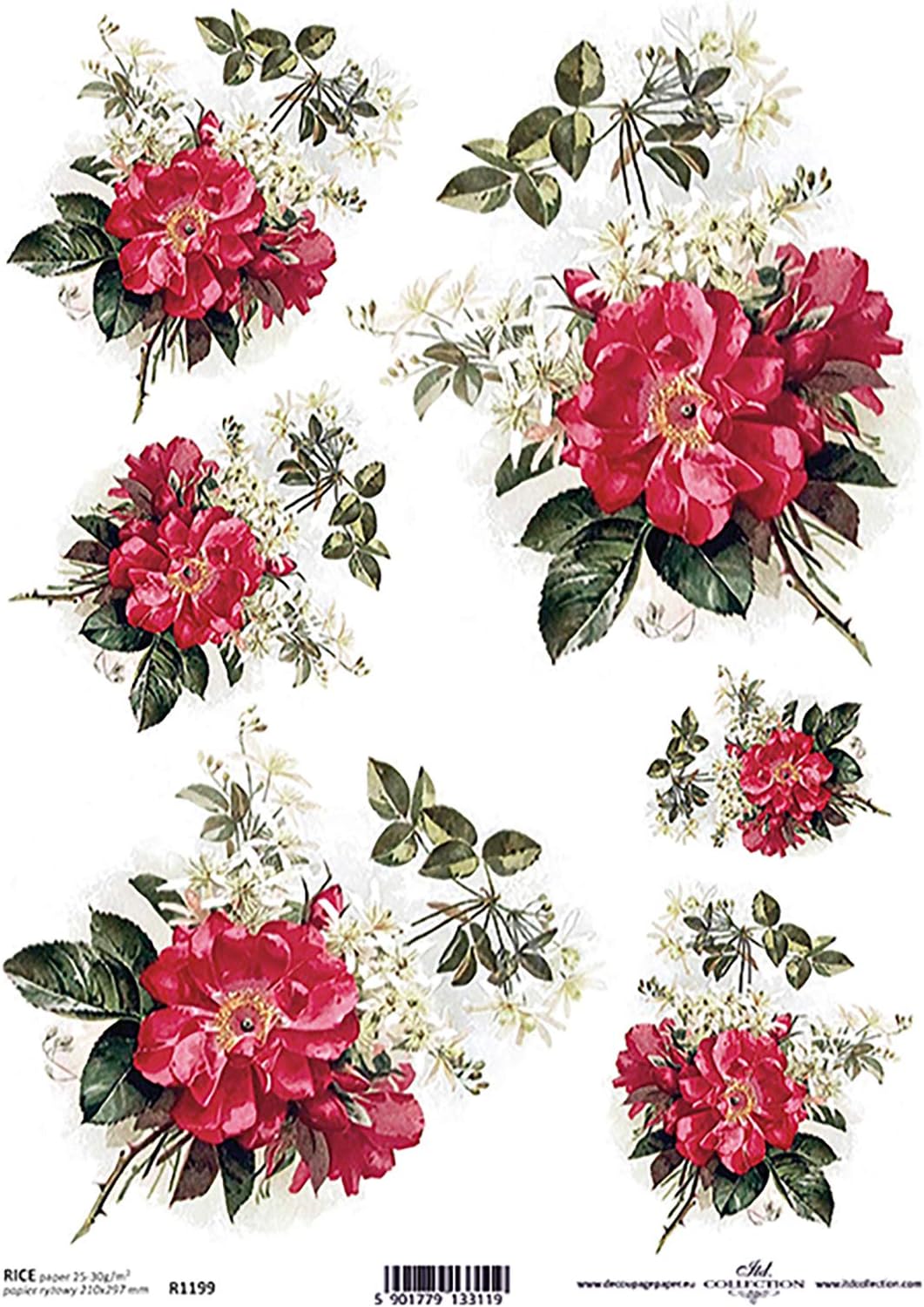 Red Flowers Floral Flower Decoupage Rice Paper R1199-1 x A4 Sheet of decoupage Rice Paper