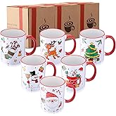 Potchen Christmas Coffee Mugs Set of 6 12 Oz White Ceramic Coffee Cups with Santa Snowman Reindeer Gingerbread Hot Cocoa Mugs for Women Men Christmas Gift Table Centerpieces Decor