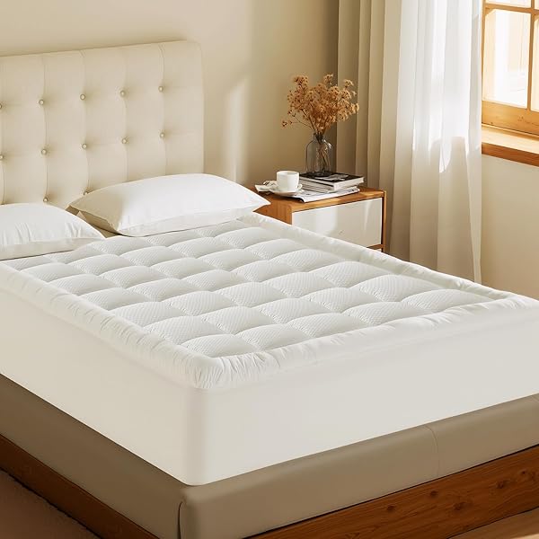 MATBEBY TWIN SIZE MATTRESS PAD – COOLING BREATHABLE MATTRESS TOPPER, QUILTED FITTED MATTRESS PROTECTOR, PILLOW TOP MATTRESS COVER WITH 8-21″ DEEP POCKET, SOFT, MACHINE WASHABLE, WHITE, 39X75 INCHES
