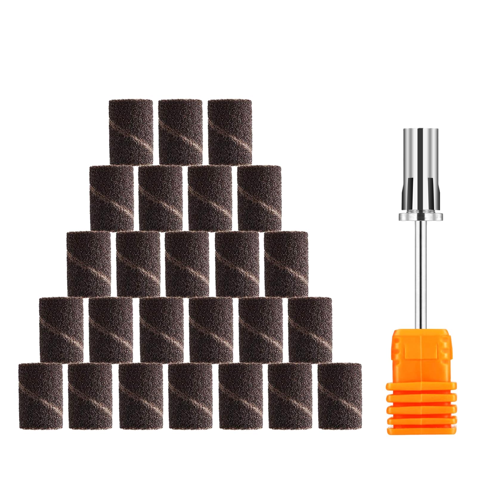 JCMaster Innovative Design Stainless Steel Mandrel + 25Pcs Sanding Bands For Nail Sander, 3/32'' Standard Shank Diameter, Professional Set For Nail Care, For Removing Dead Skin Around The Feet - 150