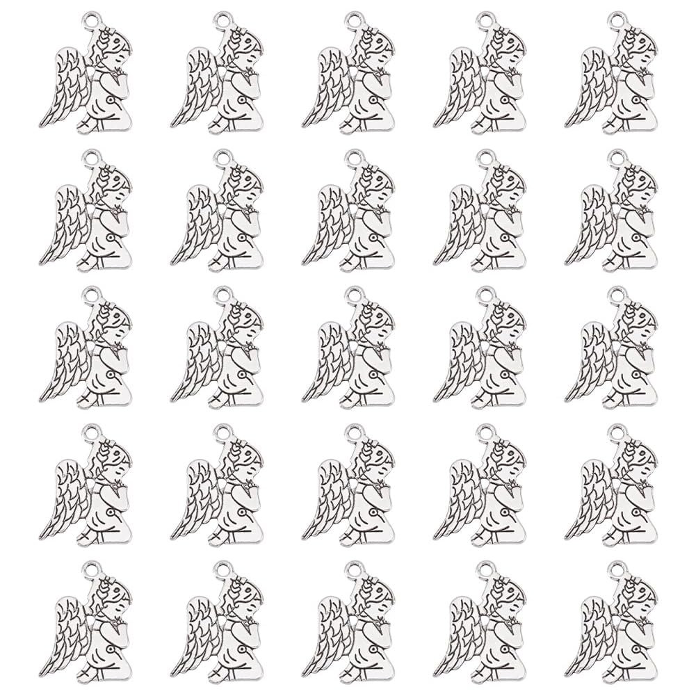 UNICRAFTALE about 60Pcs Angel Charms Tibetan Style Alloy Pendants Praying Angel Pendants Jewelry Making Charms Metal Charm for Christmas Earrings Necklace Bracelet Supplies Craft Antique Silver